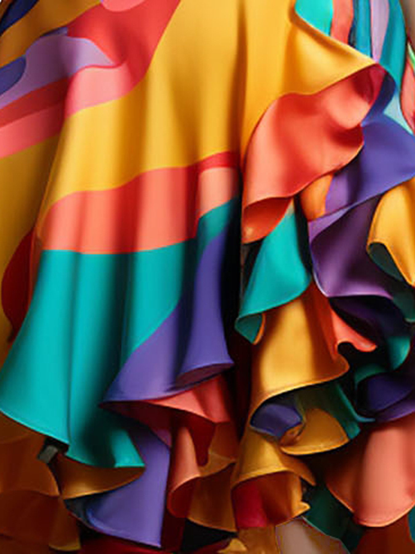 プリーツ A ライン フリル プロムドレス プラスサイズ マルチカラー ラウンドネック 花びらスリーブ 半袖 エレガント スイート サテン ミディドレス