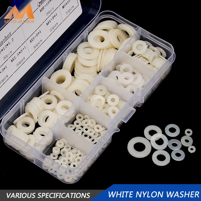 350 pces/364 pces arruela de náilon tipo duro junta plana m2 m2.5 m3 m4 m5 m6 m8 vedação de plástico o-rings sortimento kit arruela de proteção
