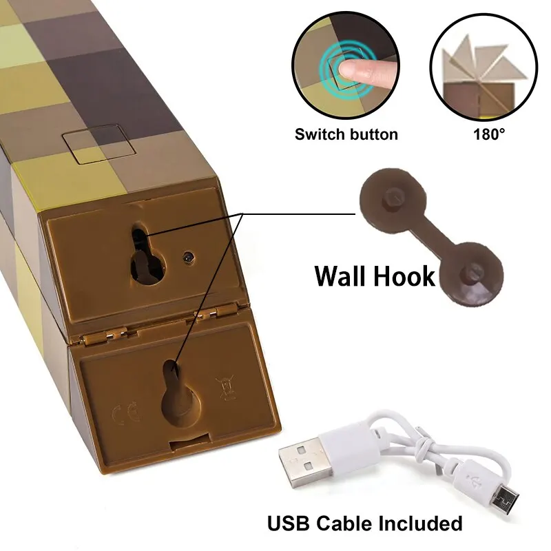 Brownstone LED Night Light com fivela, tocha lâmpada, quarto luz decorativa, carregamento USB, 11 ", presente das crianças