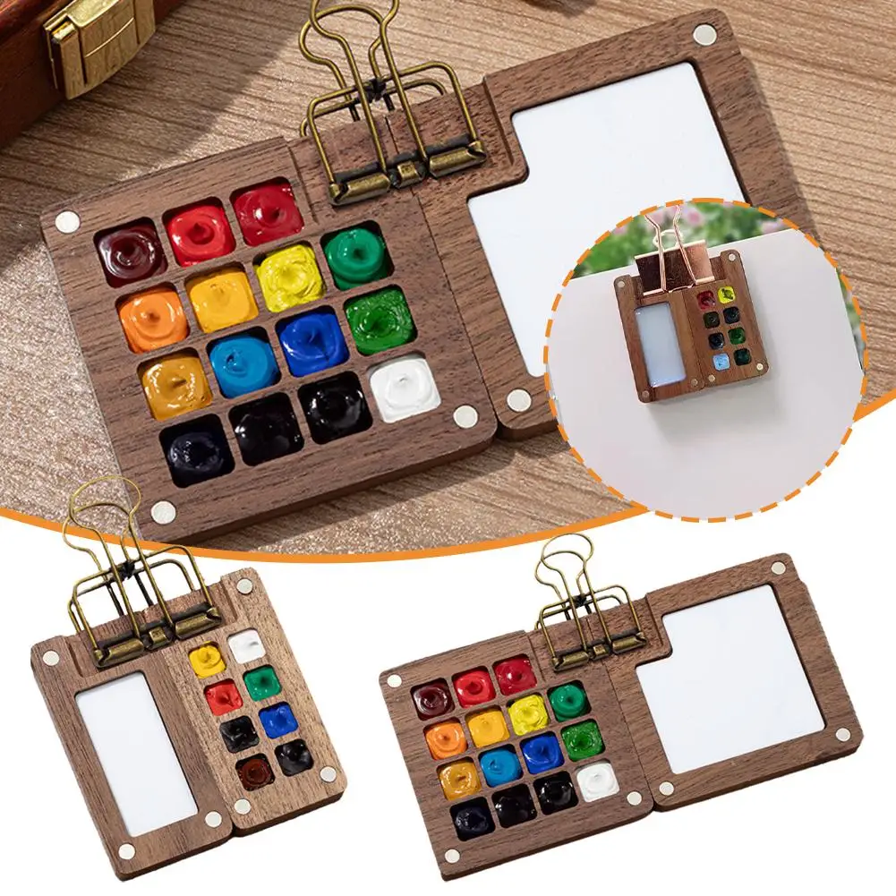 Empty Wooden Watercolor Palette Portable Mini Travel Box Art Box Art Square Paint Watercolor Tray Supplies Painting Acrylic Y7T8