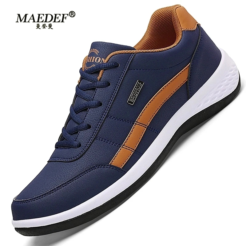 Zapatos MAEDEF para hombre, zapatillas de deporte de cuero, impermeables, informales, cómodas, calzado con cordones, zapatos vulcanizados para hombre, zapatos masculinos