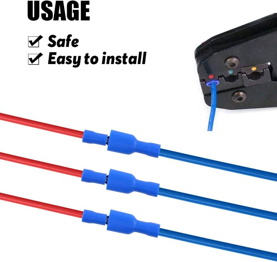 100 Uds 50 pares 6,3mm 16 14AWG hembra macho conector de cableado eléctrico Terminal de engarzado aislado pala azul