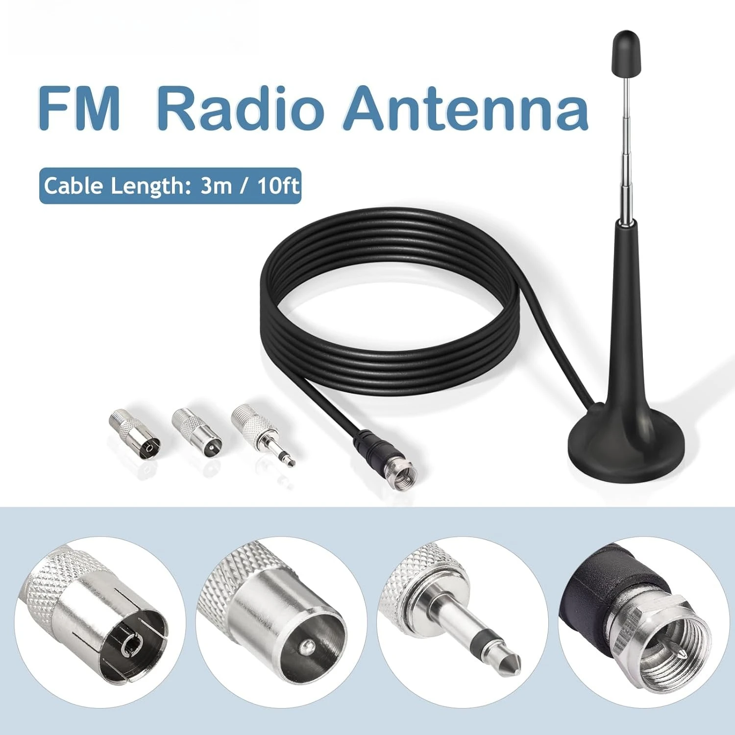 Antena teleskopowa z magnetyczną podstawą do radia FM w pomieszczeniach Odbiornik stereo Bluetooth do domu Odbiornik AV Audio Video Tuner do kina domowego