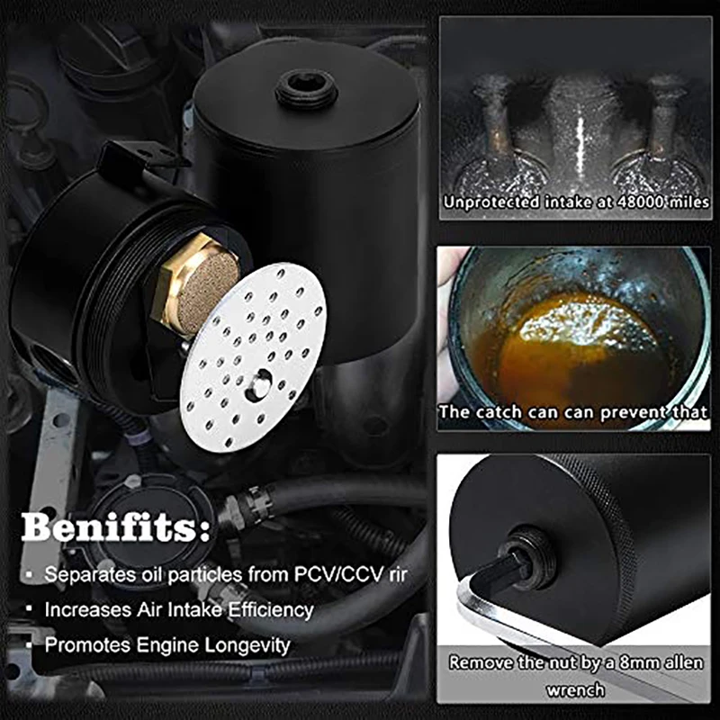 Universeller 300-ml-Ölauffangbehälter, kompakter, verballener 2-Port-Aluminiumbehälter, Ölauffangbehälter, Kraftstofftank, atmungsaktiver Wasserkocher mit zwei Löchern