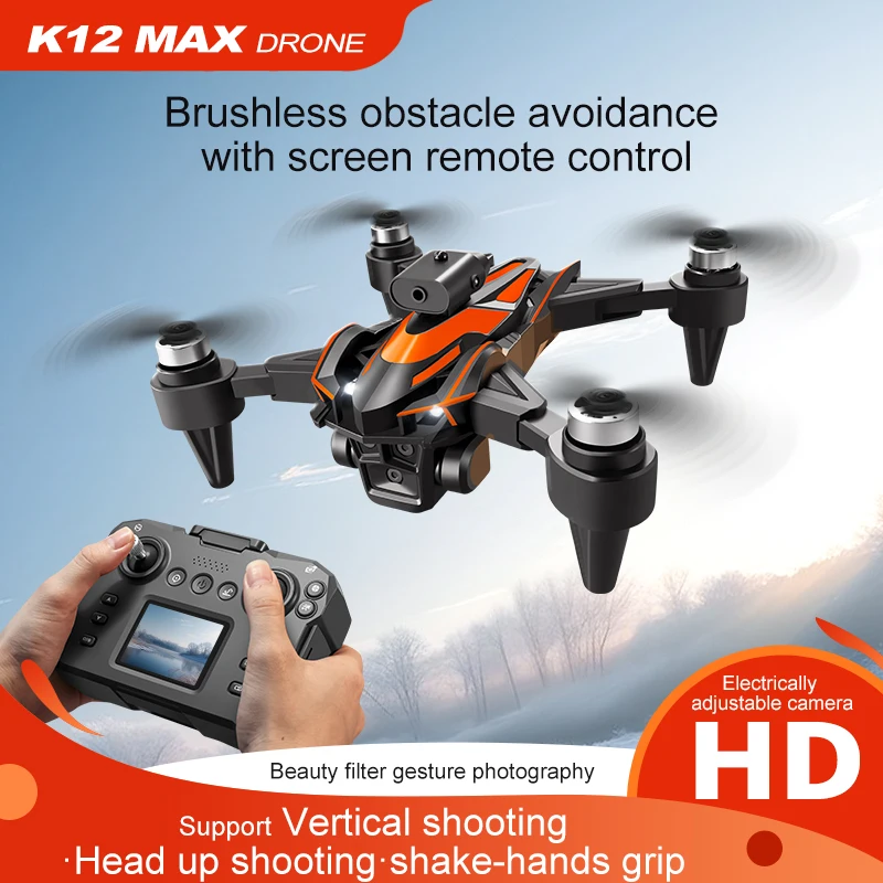 K12 Max RC Drone 8K Caméra HD Moteur sans balais 360 °   Évitement d'obstacles avec écran LCD pliable Quadcopter Dron RC Toys