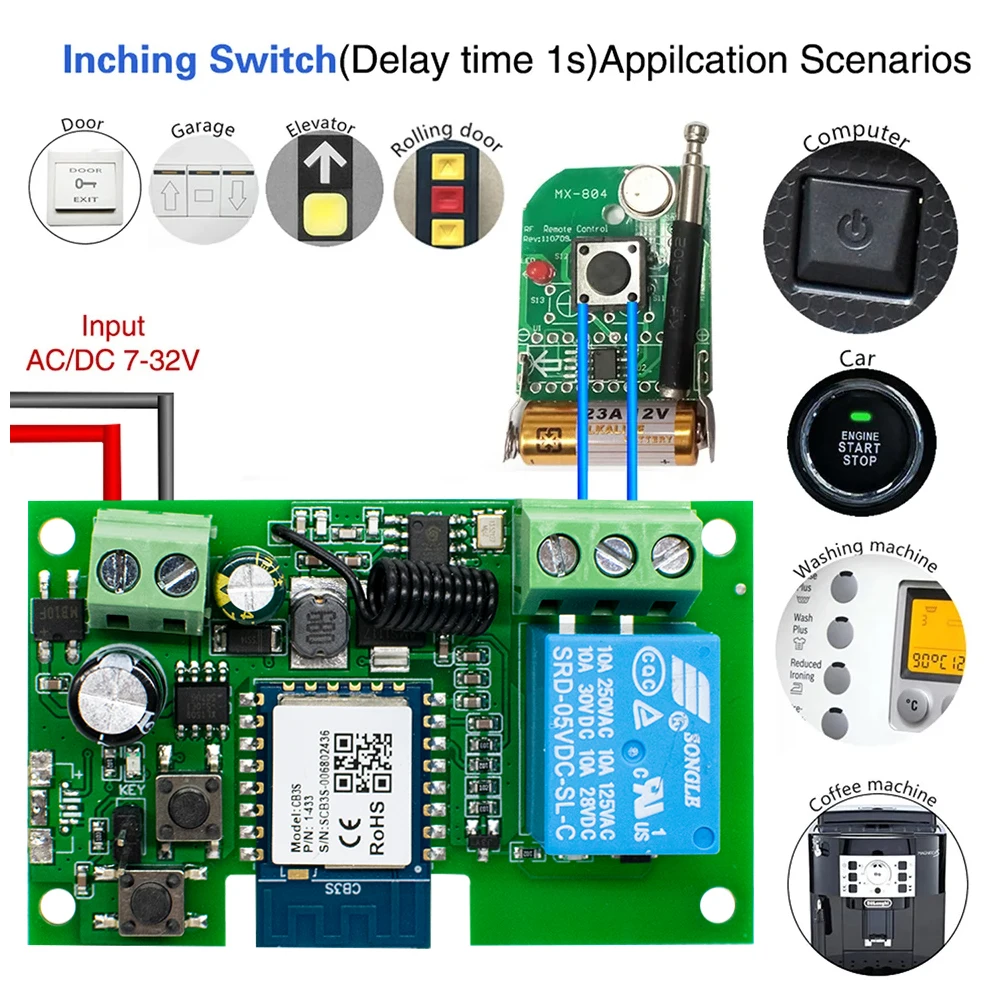 WIFI Tuya Smart Garage Gate Interruptor del motor de acceso a la puerta eléctrica, USB 5V DC 12V 24V 32V, módulo de relé de pulso de 1 /4 canal, control remoto RF433