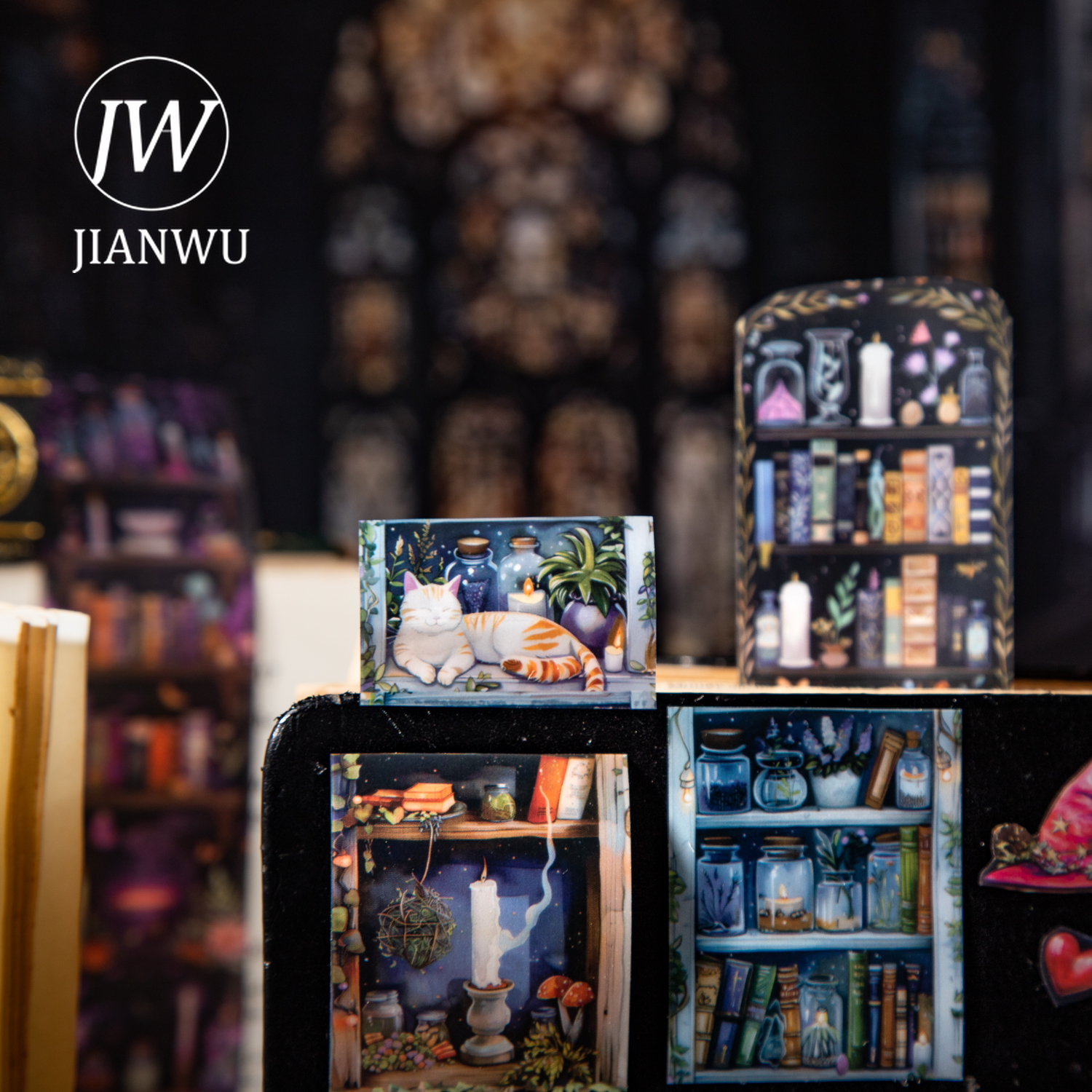 JIANWU 40mm*200cm Magic Bookcase Series Vintage Plant Book Landscape Material Collage PET Tape Creative DIY Journal Stationery