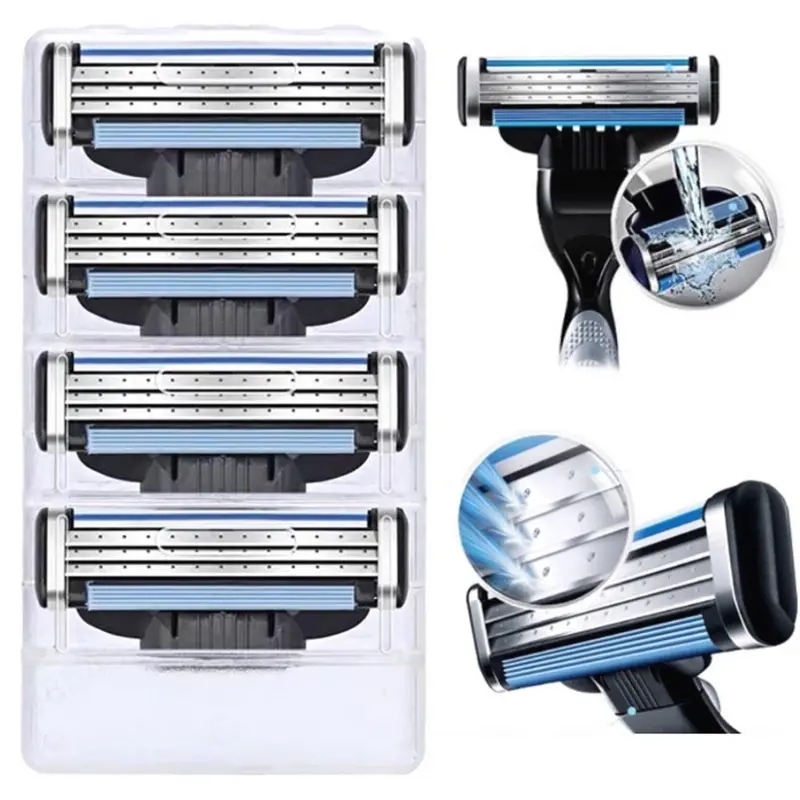 3-Layer Stainless Steel Manual Shaver, Men's Safety Shaver Blade, Sharp Blade Replaceable Blade
