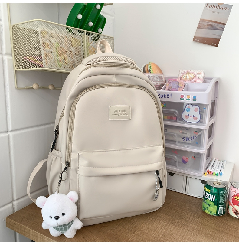 Schoolbags Student Japanese And Versatile Backpack Unisex Large-Capacity Backpack Girl Simple Polyester Material Doll Decoration