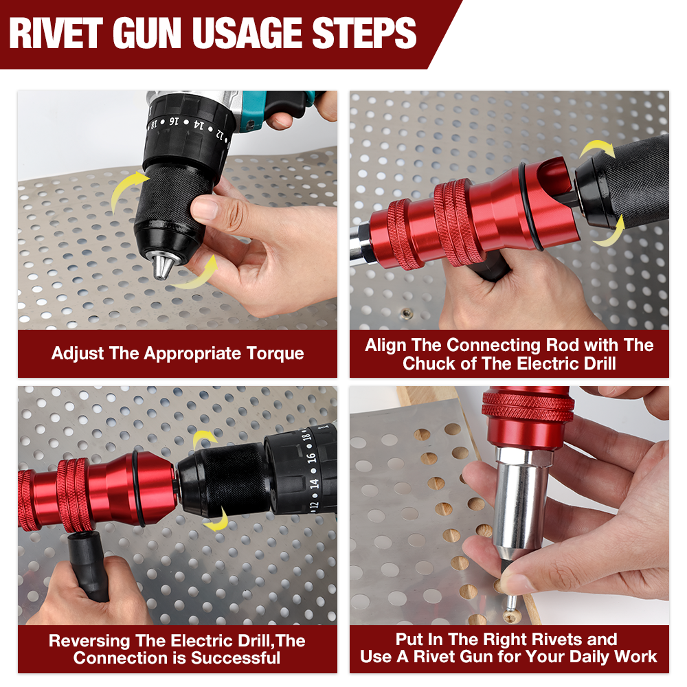 Machine à riveter, adaptateur de pistolet à rivets électrique 2,4 mm-3,2 mm-4,0 mm-4,8 mm, outil de rivetage domestique, avec poignée, machine à riveter multifonction sans fil, adaptée aux perceuses électriques