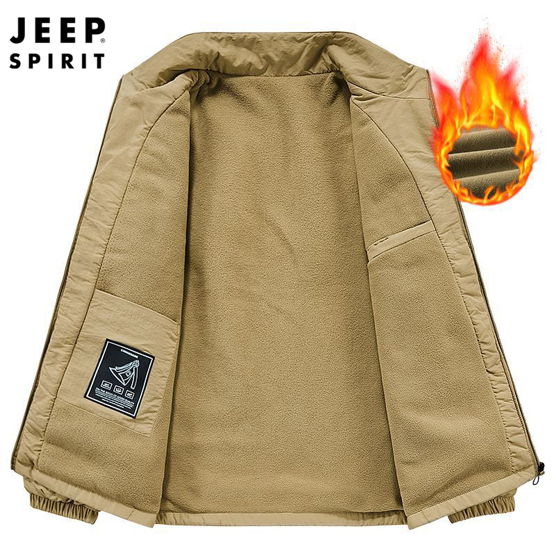 Jeep Spirit Men's Jacket for Spring and Autumn Leisure Stand Collar Fashion Warm Windproof Solid Color Coat