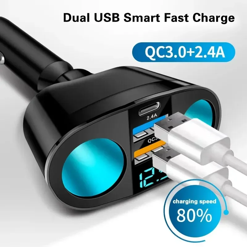 Vários dispositivos podem ser carregados ao mesmo tempo com display digital Adaptador de carregador de carro de porta dupla para carregamento de carro