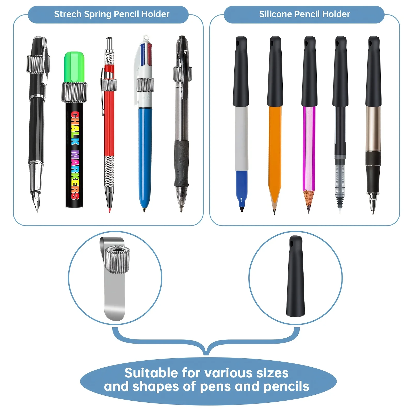 Portalápices retráctil de alambre de acero de 23,6 ", Clip de Metal y silicona resistente para carpinteros, enfermeras, construcción, soporte de espera, 2 uds.