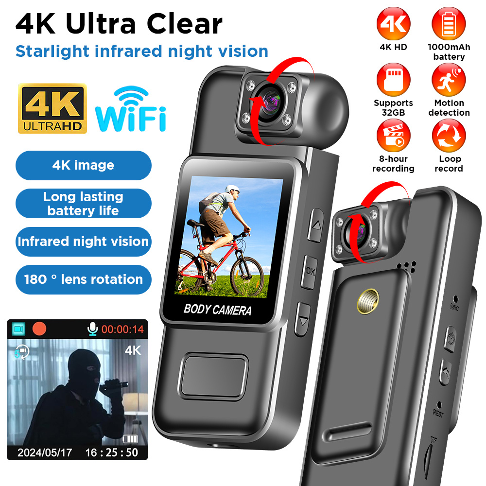 4K Ultra HD WiFi Mini Camera Portable Digital Video Recorder Police BodyCam Infrared Night Vision Sports DV Riding Camcorder 카메라