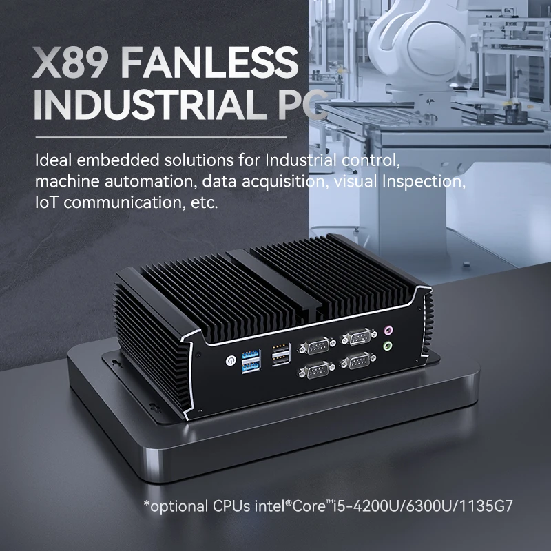 Mini PC industrial sin ventilador Intel i5-1135G7 6x COM DB9 RS232/485 8x GPIO Dual Ethernet compatible con 3G/4G LTE WiFi Windows 11 Linux