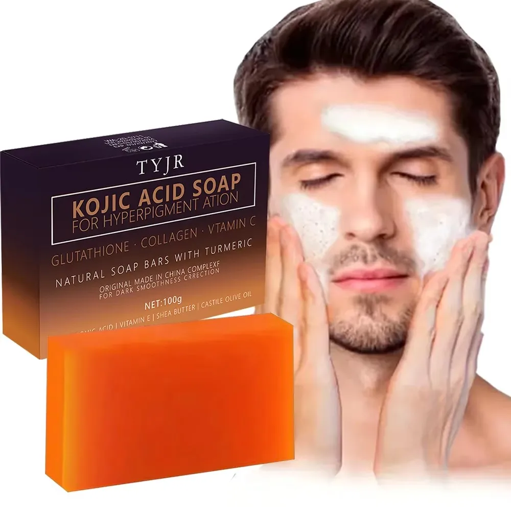 Sabonete de massagem com ácido kójico de cúrcuma, sabonete artesanal para rosto e banho para limpeza profunda, esfoliação corporal, hidratante, cúrcuma