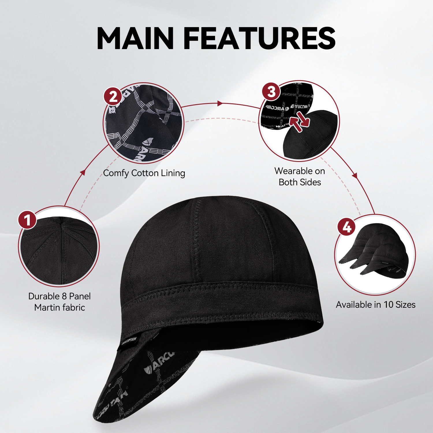 ARCCAPTAIN Gorro de Soldadura Reversible 8 Panel Protector Soldadores Gorro de Trabajo 10 oz Cubierta de Seguridad de Algodón ignífugo Campanas Antiescaldado