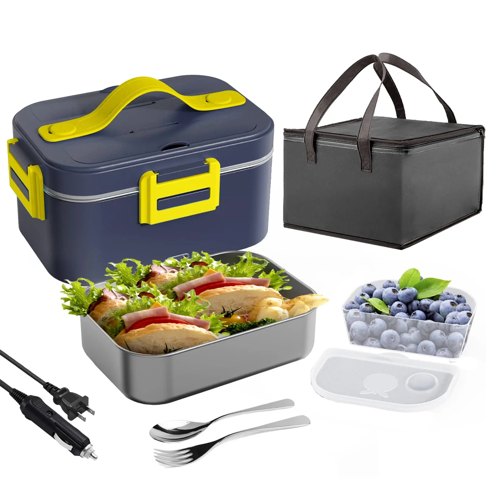 75W Electric Lunch Box 1.8L Capacity Food Heater, 12V/24V Portable Food Heater for Home/Office, Car, Truck Heating Lunch Box