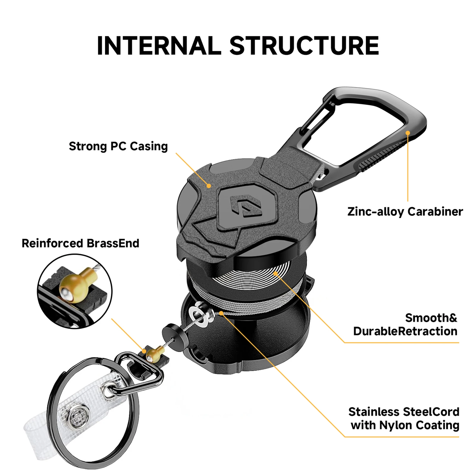 Minisopuru Retractable Keychain Heavy Heavy Duty Carabiner Badge Holder, Retractable Nylon Rope Tactical ID Badge Reel Key Chain