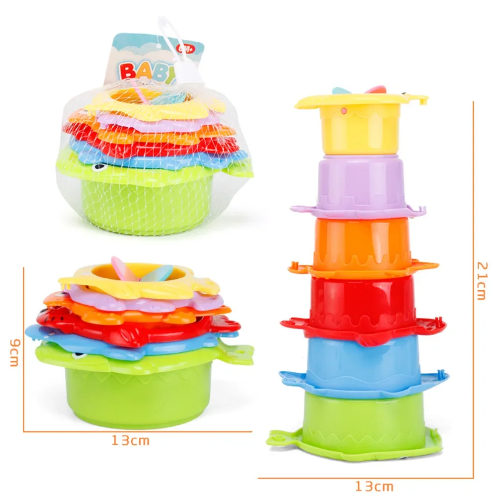 6 ชิ้นของเล่นอาบน้ําเด็กซ้อนถ้วยเด็กวัยหัดเดินของเล่น Ocean Stacking Tower อ่างอาบน้ําน้ําเล่นของเล่นชายหาดของเล่นเพื่อการศึกษาเด็กของขวัญ
