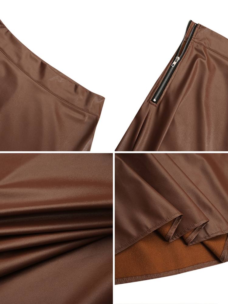 2023 Fashion Solid Mujer Faldas Zanzea Pu Leather Maxi Rokken Vrouwen Elegante Ol Lange Saias Casual Hoge Taille Rits jupe Femme