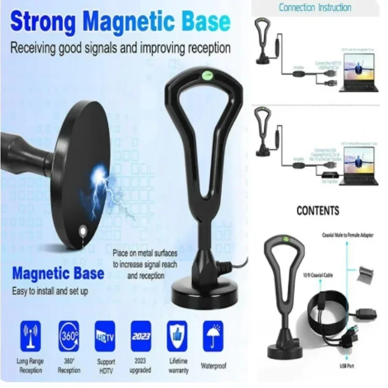 Antena de TV digital HD com base magnética forte, recepção de TV, interna e externa, mais recente, 2024