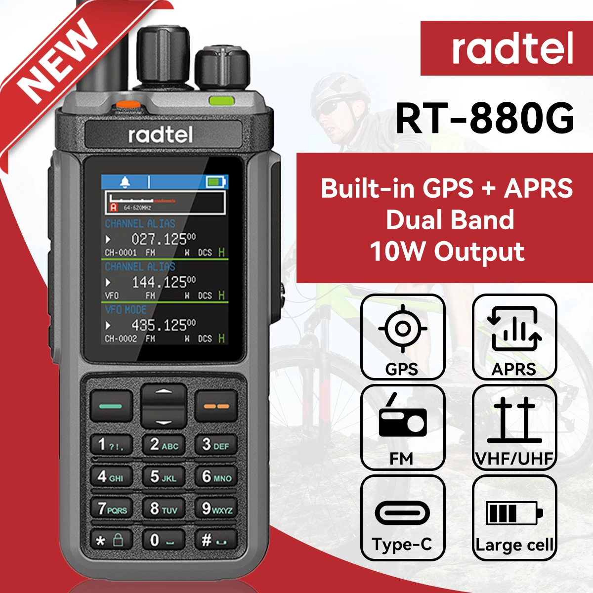 Radtel RT-880G CB Radio 10w radioamatore tutte le bande con funzioni APRS e GPS. Copri fasce HF, UHF e VHF e banda UHF