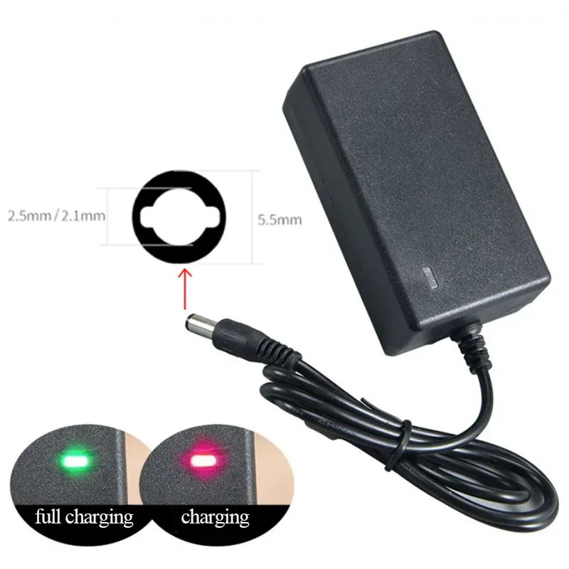 Carregador de bateria de lítio 12.6v 2a 21v 1a 18650 para chave de fenda 12v 18v bateria de íon-lítio dc 5.5mm * 2.1mm 2.5mm entrada