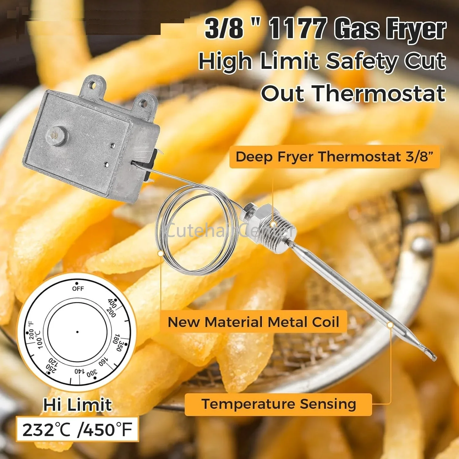 เปลี่ยน 3/8 "High Limit Switch Safety Thermostat สําหรับ 1177 หม้อทอดแก๊สตัด 232 ℃   /450 ℉   เหมาะกับ IF IF-BL IF-COUNTER SMT-XWQ002