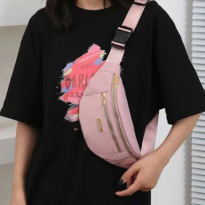 Borsa a tracolla unisex in vita regolabile, borsa a tracolla resistente con tasche e hardware con cerniera, design sportivo casual