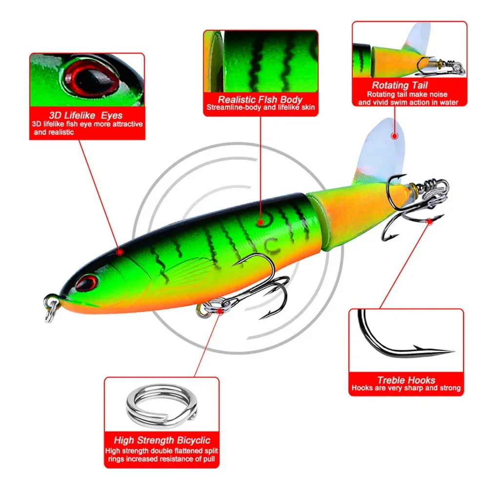 1 Uds 10cm 14cm Topwater Spinner señuelo de pesca Popper lápiz Artificial cebo duro hélice cola giratoria aparejos de pesca Swimbait