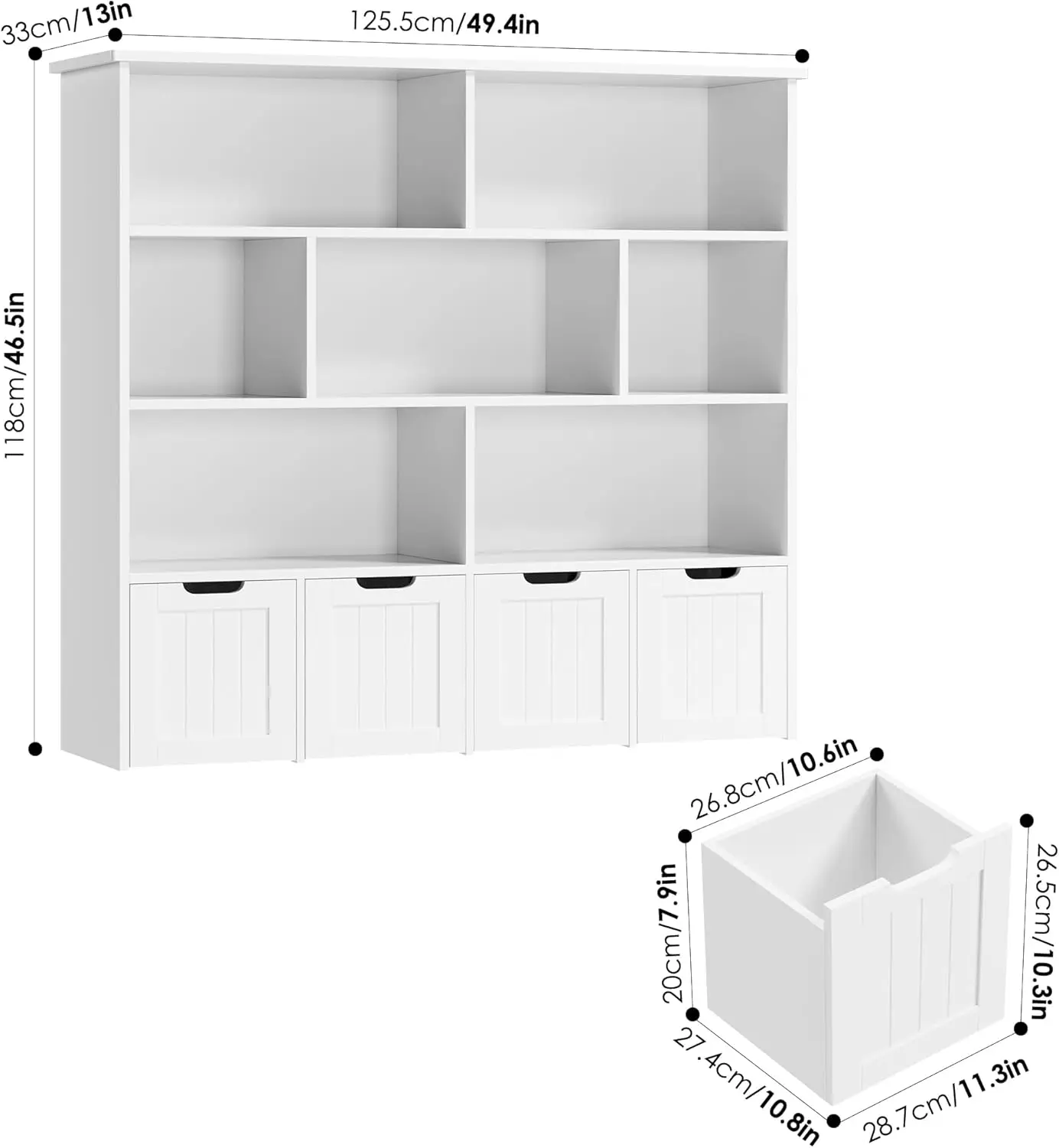 Toy Storage Organizer, Large Toy Organizers and Storage with 4 Movable Drawers and 7 Storage Cubbies, Toy Chest Shelf
