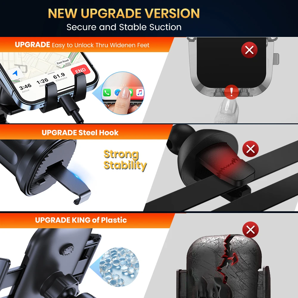 Soporte para teléfono de coche, soporte Universal para teléfono con bloqueo automático mejorado TOPK con Clip de gancho para salida de aire de coche para iPhone Samsun
