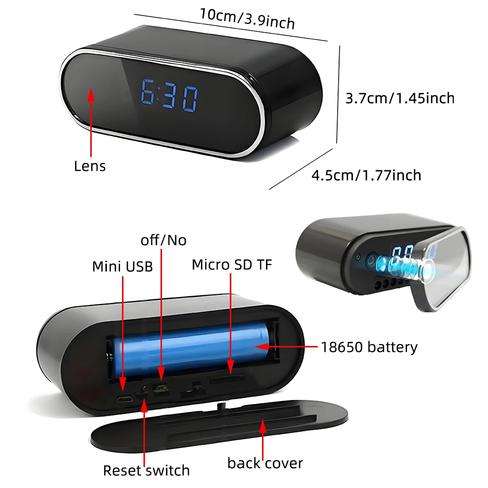 Reloj con cámara Wifi Full HD 1080P, Control inalámbrico, visión nocturna IR, videocámara de vigilancia de seguridad para el hogar, cámara web interior