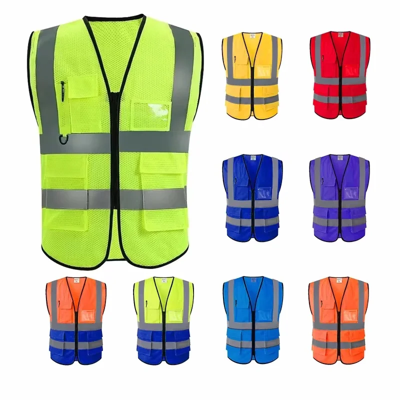 New Nighttime Traffic Environment Hygiene Garden Architecture Multi Pocket Anti static Grid Reflective Vest
