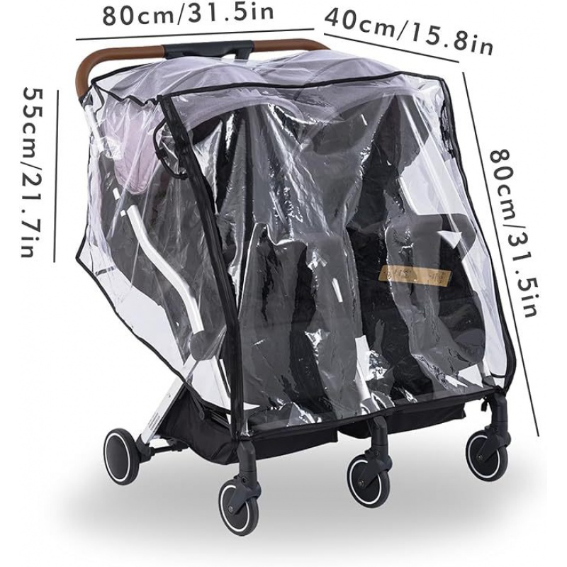 Twin Baby Stroller Rain Cover Windshield Double Front and Rear Stroller Universal Rainproof Cozy Stroller Raincoat