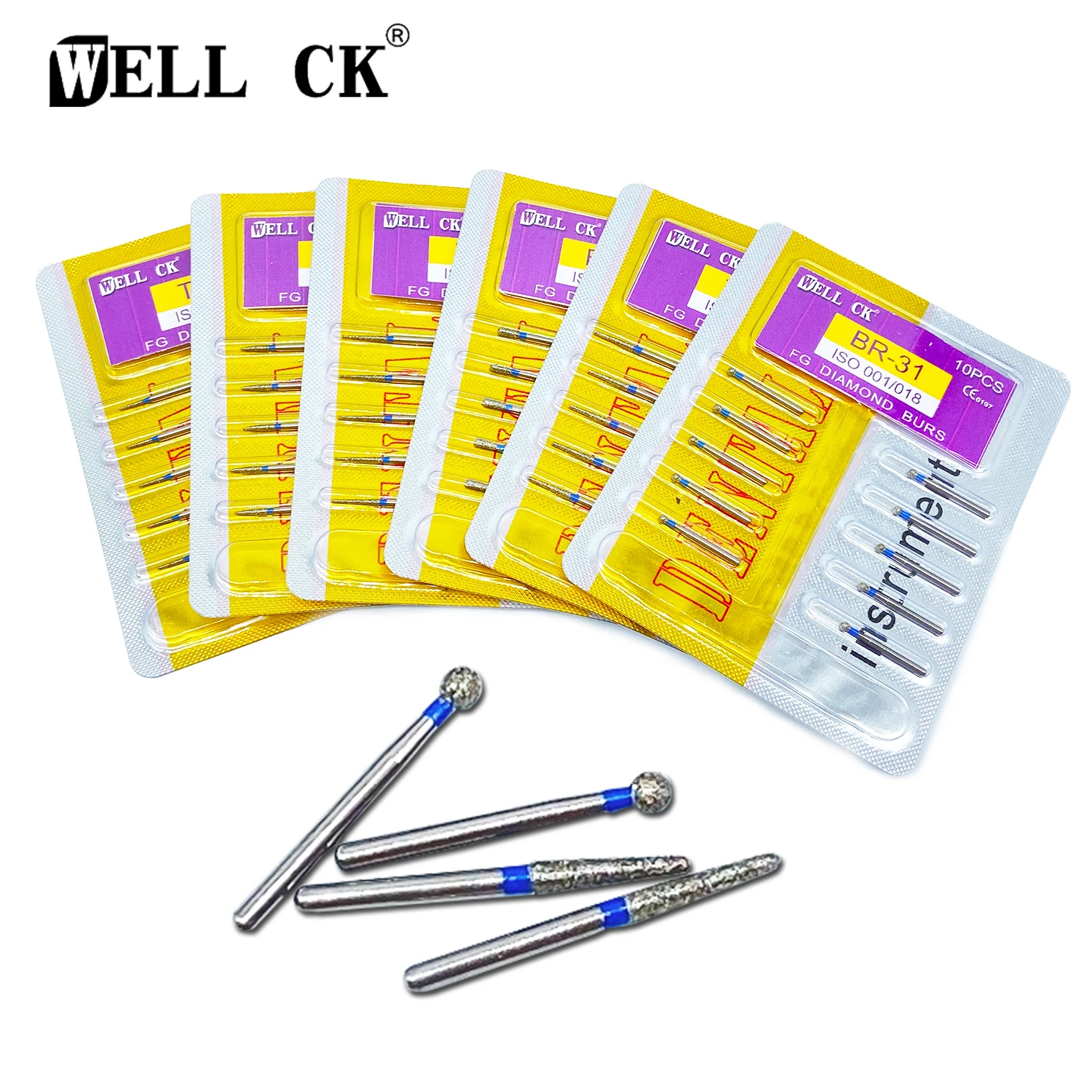 WellCK Dental Diamond Bur FG Сверла для высокоскоростных наконечников, инструменты для полировки и отбеливания, стоматологические боры для отбеливания зубов
