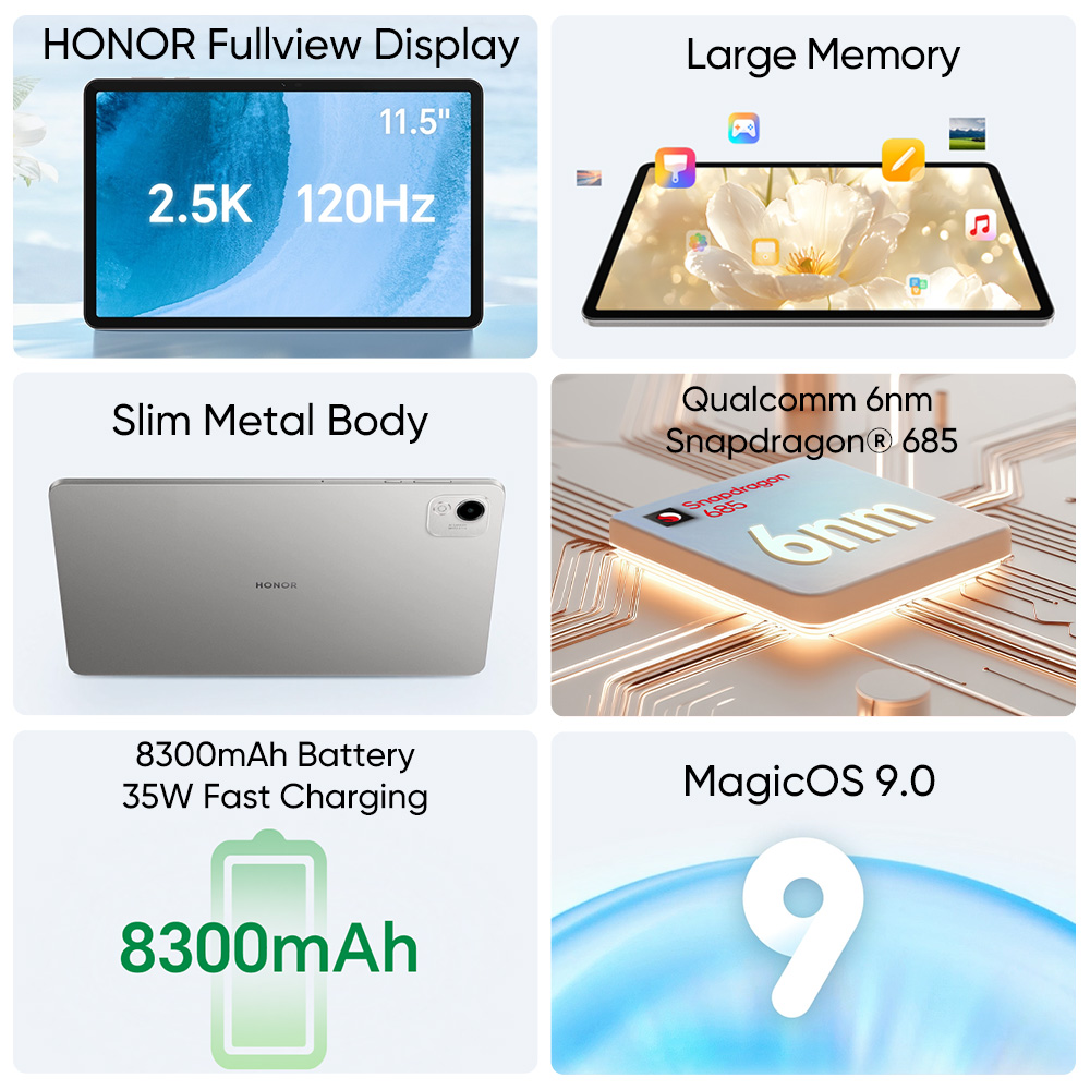 Global Version HONOR Pad X9a 11.5" 120Hz 2.5K Fullview Display Snapdragon 685 Slim Metal Body Tablet WiFi/LTE  Android15 8300mAh