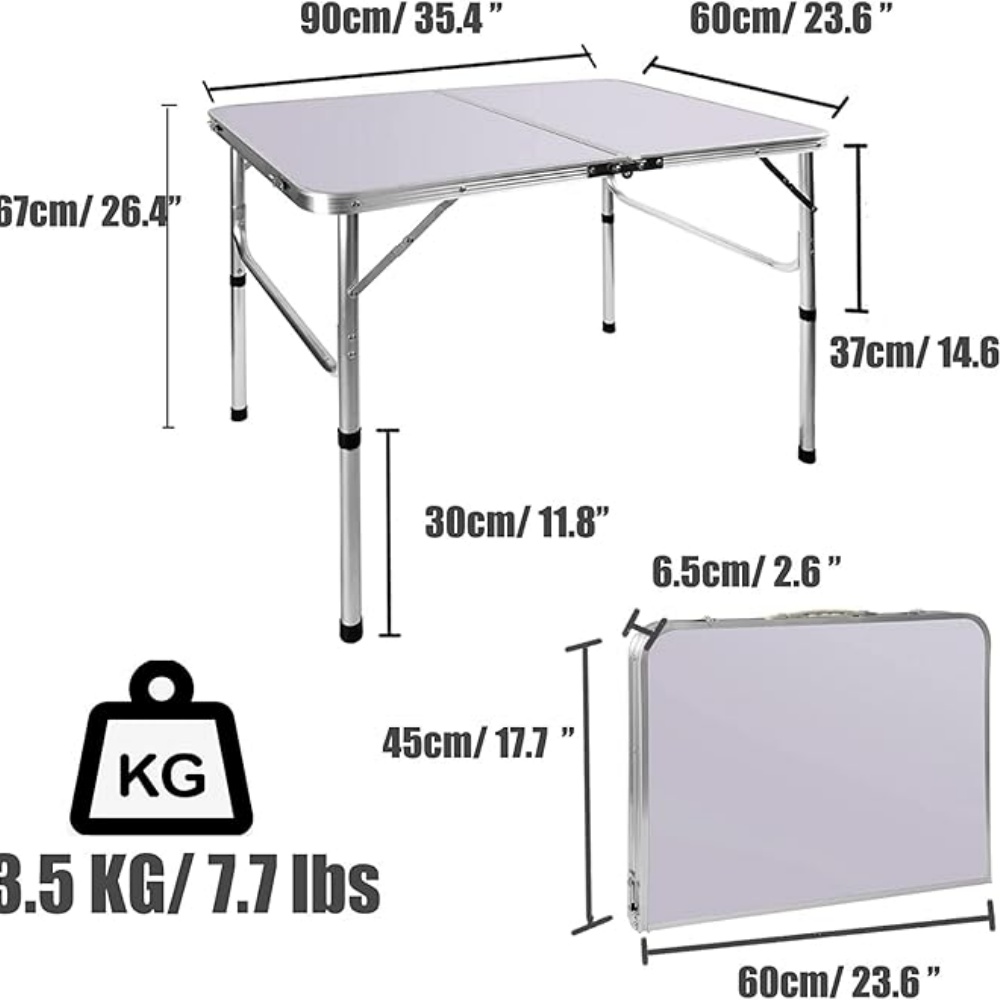 Mesa plegable de 3 pies/90cm, mesa de Camping portátil ligera, patas de goma antideslizantes, mesa plegable de aluminio y acero de primera calidad