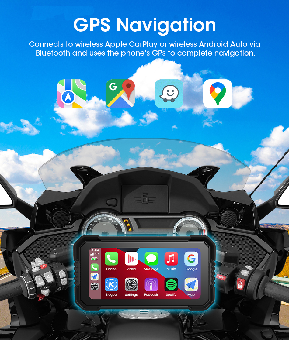 Portátil 5 "/6,25" IPX7 impermeable motocicleta GPS navegación DVR pantalla Carplay para Moto cámaras duales grabadora de unidad Monitor de Moto