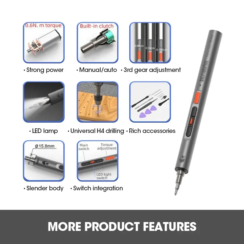 CreationSpace 3.6V Mini Electric Screwdriver Rechargeable Screwdriver Set with LED Light 3 Torque Settings CS0702A