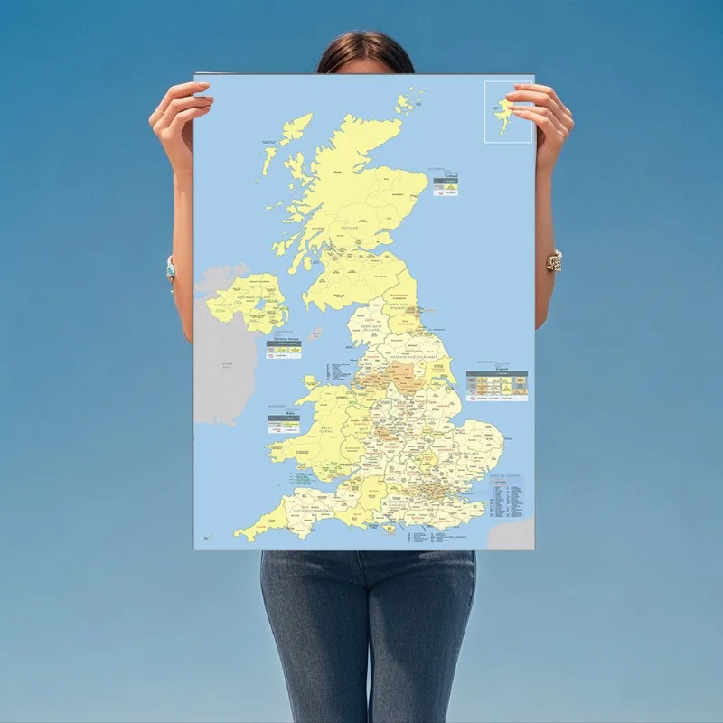 A1/A2 イギリス地図英国詳細地域地図壁アートポスターキャンバス家の装飾旅行オフィス学用品