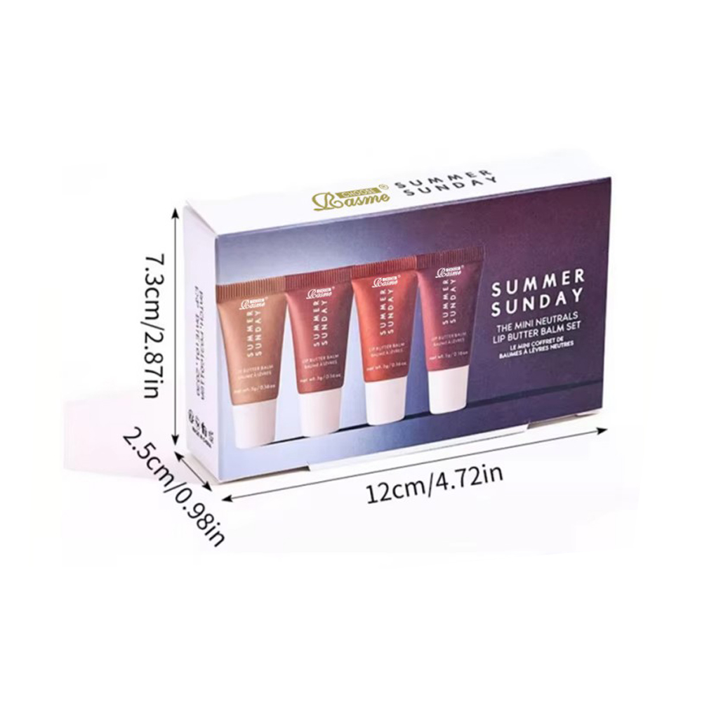 4 Pcs Summer Sunday Mini Lip Butter Balm Set Moisturizing Vanilla Beige Brown Sugar Makeup Fast Ship Gift Kit