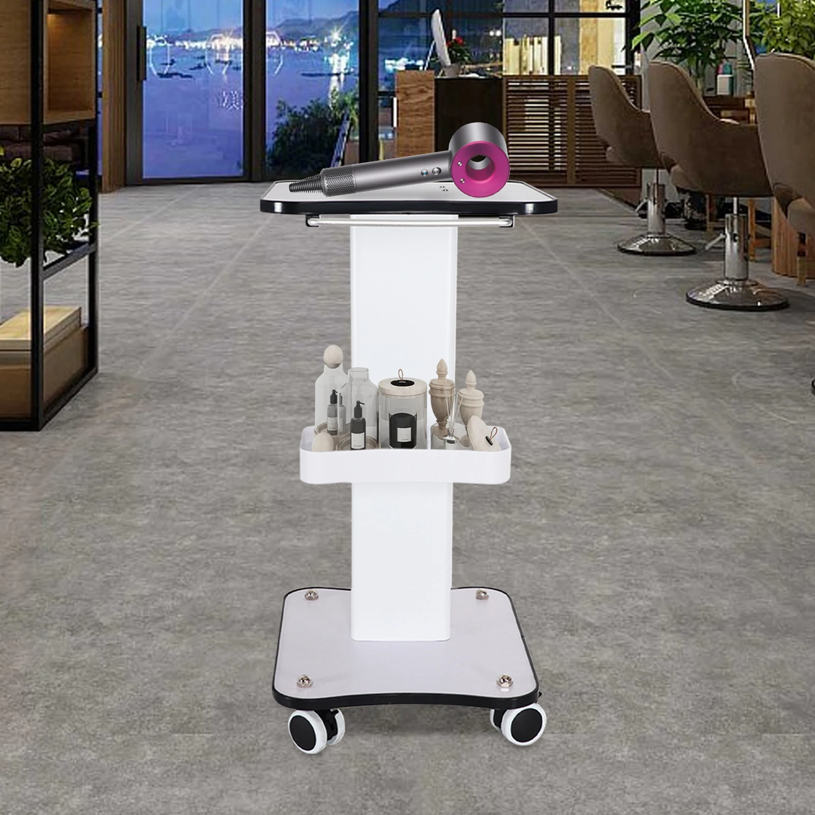 Chariot roulant de beauté avec poignée, support de rangement de beauté blanc à 3 niveaux, chariot de Salon de beauté, support de Machine de beauté SPA, organisateur