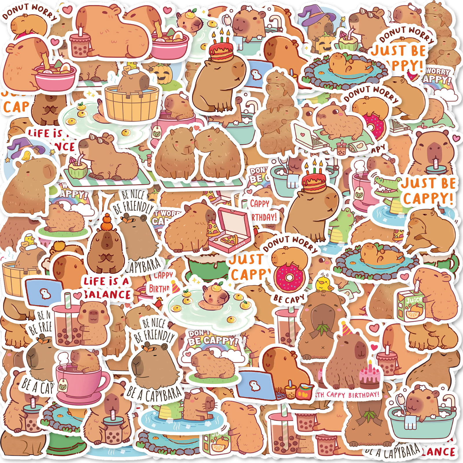 30 peças adesivos capibala, pato, pinguim e outros adesivos fofos com estampa de animal para notebooks, garrafas de água, malas, adesivos infantis
