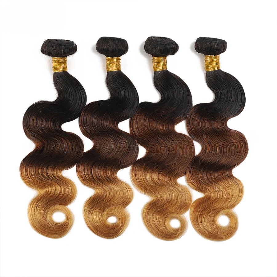 オンブル色実体波人毛バンドル 100 グラム/PC 10-26 インチダブル横糸ヘアエクステンションハイライトハニーブロンド生インドの髪