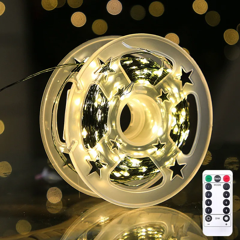 Guirnalda de luces LED de 5M/10M/20M/30M con Control remoto, guirnalda de luces LED operada por USB, alambre de cobre verde, decoración navideña