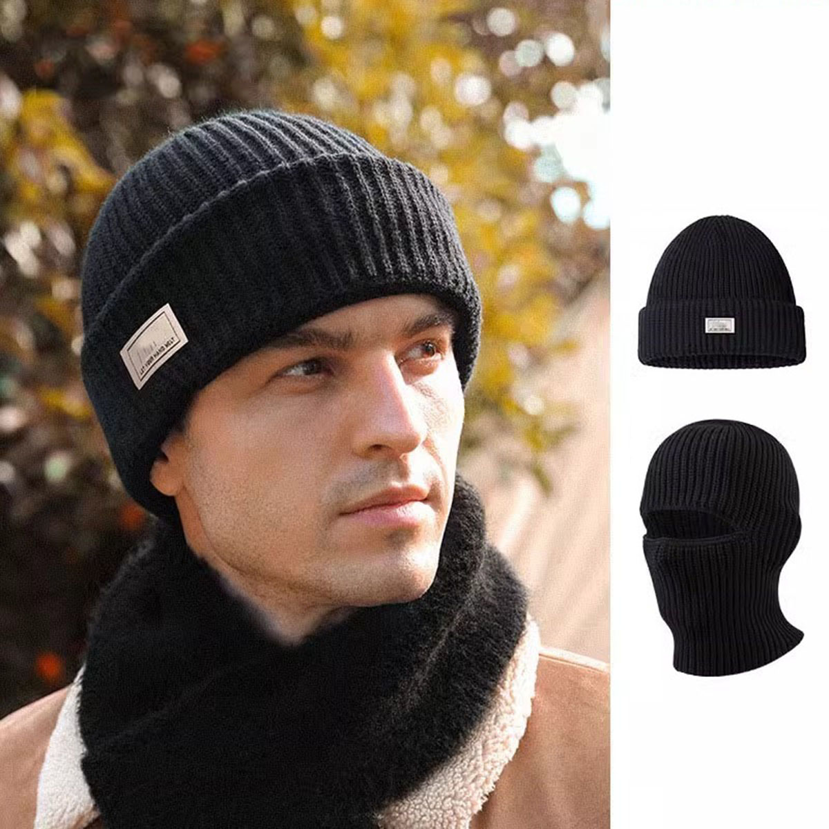 Gorros con máscara 2 en 1 para hombre, gorro pasamontañas de invierno, gorros tejidos, gorro de esquí de cara completa, orejeras tácticas para ciclismo, gorro tejido