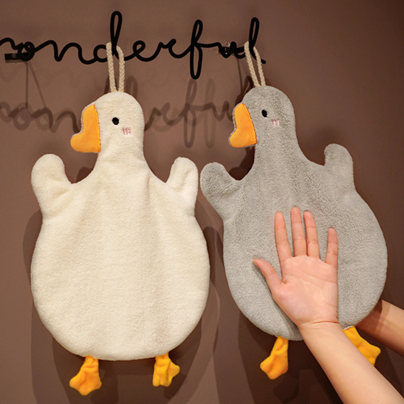 Cute Cartoon Goose Hand Towel for Kitchen and Bathroom - Hanging, Thickened, Absorbent Hand Towel