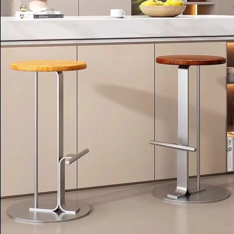 ‌Scandinavian Bar Stools, Solid Wood & Iron Height-Adjustable, Wide Base Counter Seats, Bistro-Grade Home Bar Furniture